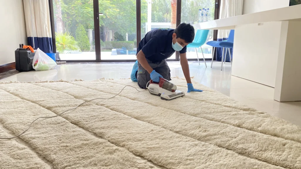 Close up of a stain being lifted from carpet