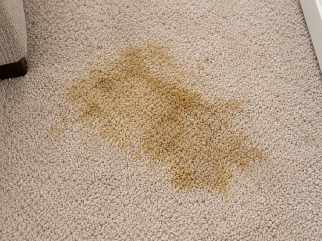 Illustration of a yellow-brown pet urine stain on cream carpet